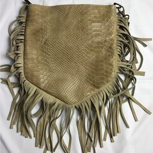 Borse in Pelle Italian Fringed Tan Leather Crossbody